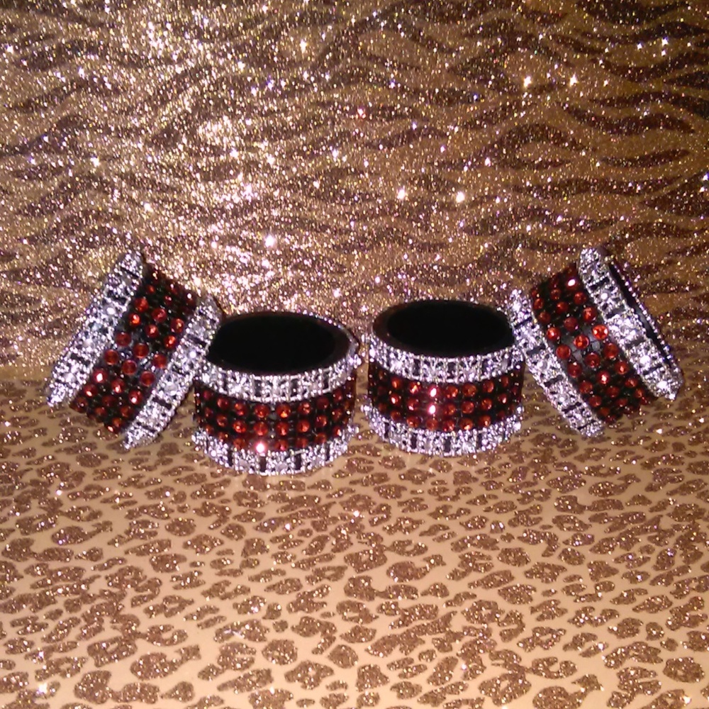 Napkin ring 4pc set red,silver custom-NEW